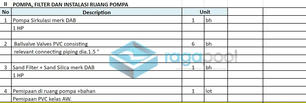 tabel pompa filter kolam renang skimmer